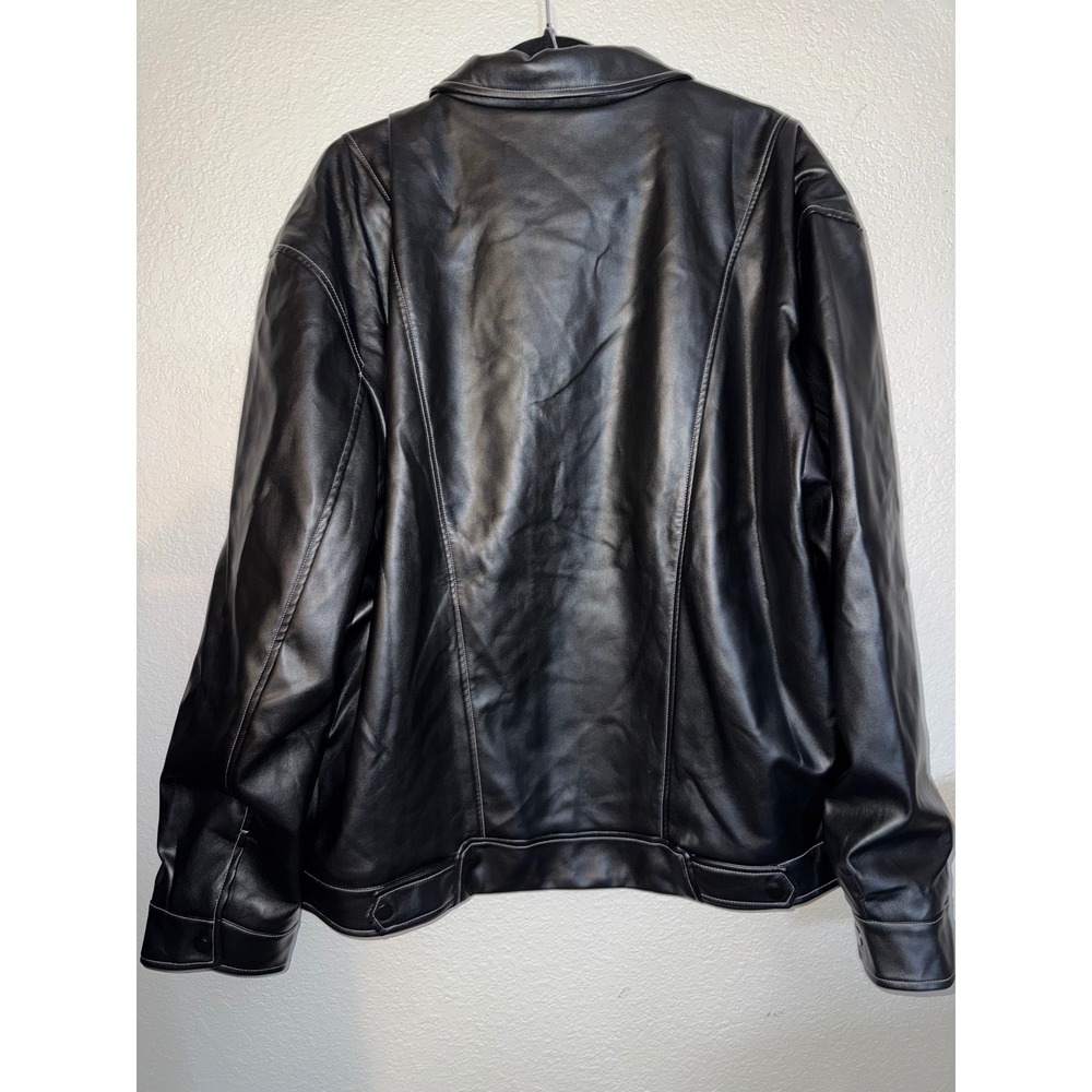 NWT Mode of One Men's XXL Black Faux Leather Trucker Jacket Snap Front Coat - Picture 2 of 6